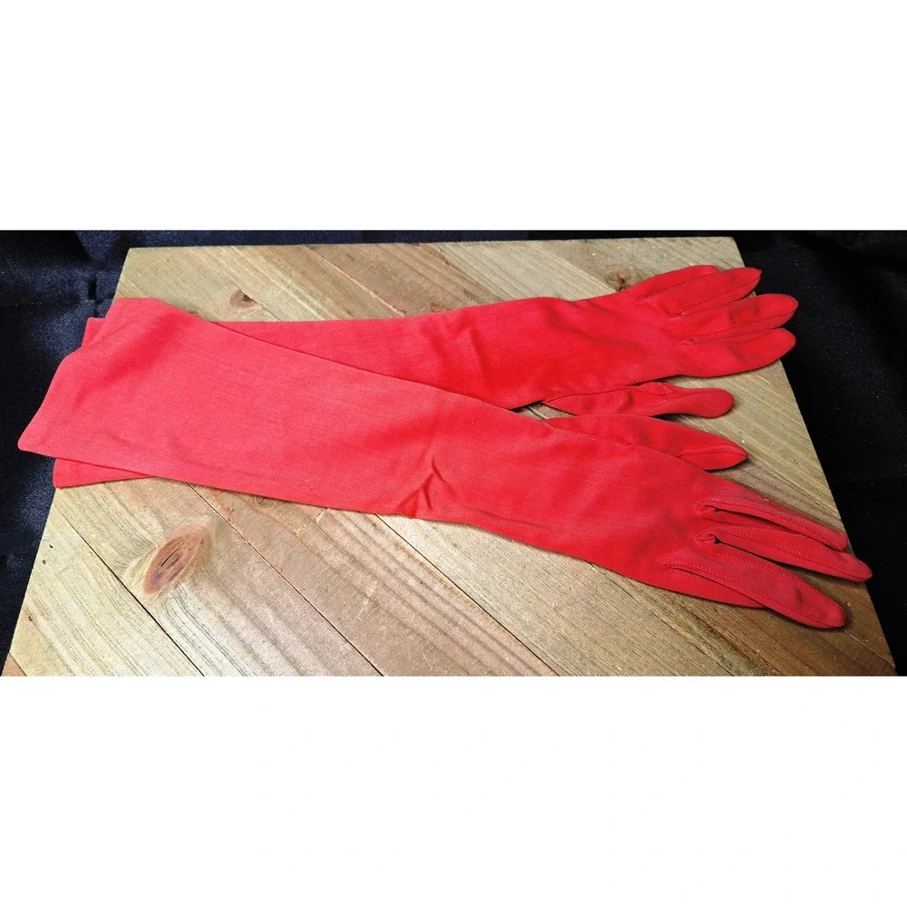 Vintage Red Opera Length Evening Gloves Long Formal Costume Dress Gloves